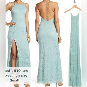 Love By Design Vesta Stretch Lace Maxi Dress Color: Aquifer Size: L